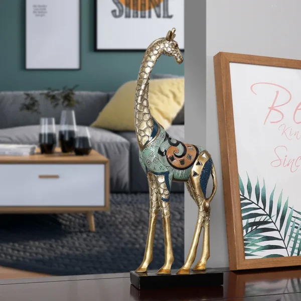 Giraffe Mother and Child Simulation Animal Sculpture Modern Home Decoration with Golden Handicraft Ornaments - Image 3