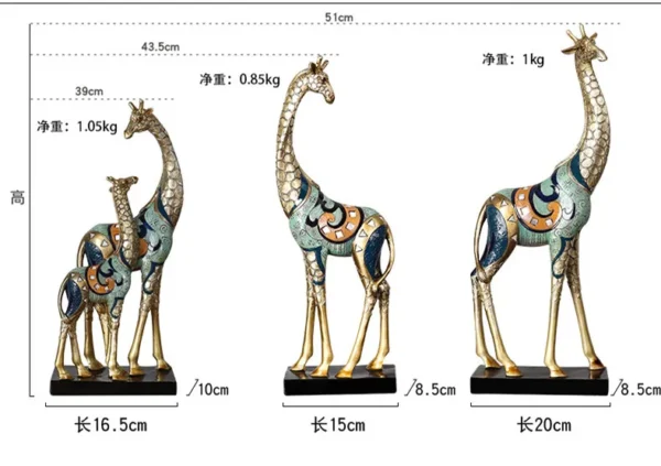 Giraffe Mother and Child Simulation Animal Sculpture Modern Home Decoration with Golden Handicraft Ornaments - Image 6