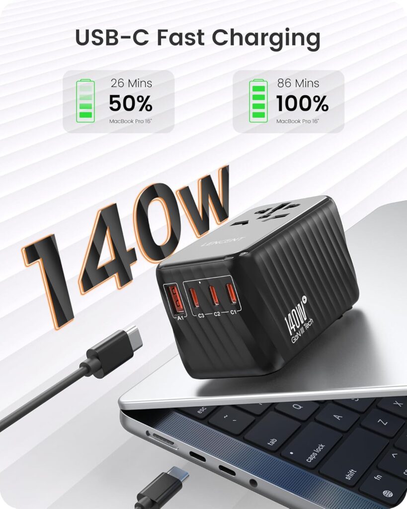 Lencent Internationaler Reiseadapter mit USB-C