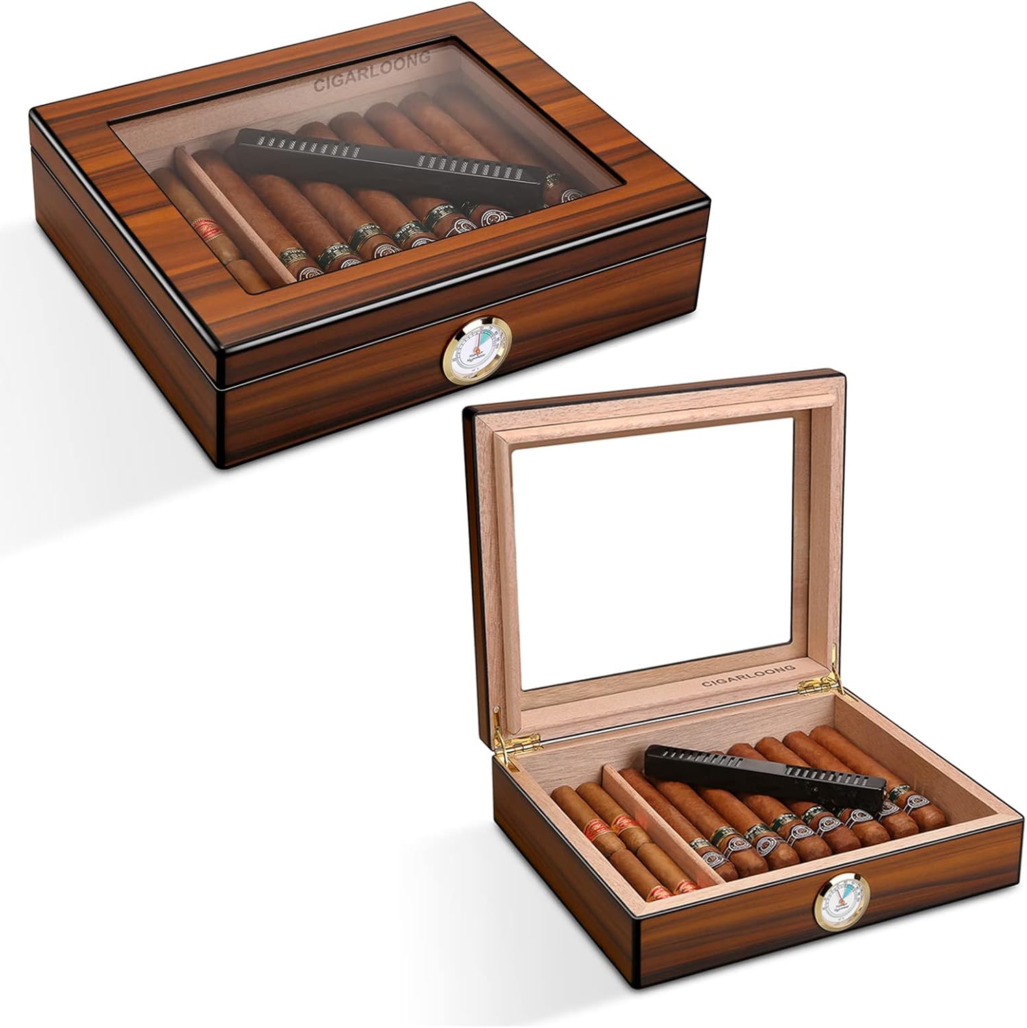Zedernholz-Humidor für 20-25 Zigarren mit Hygrometer