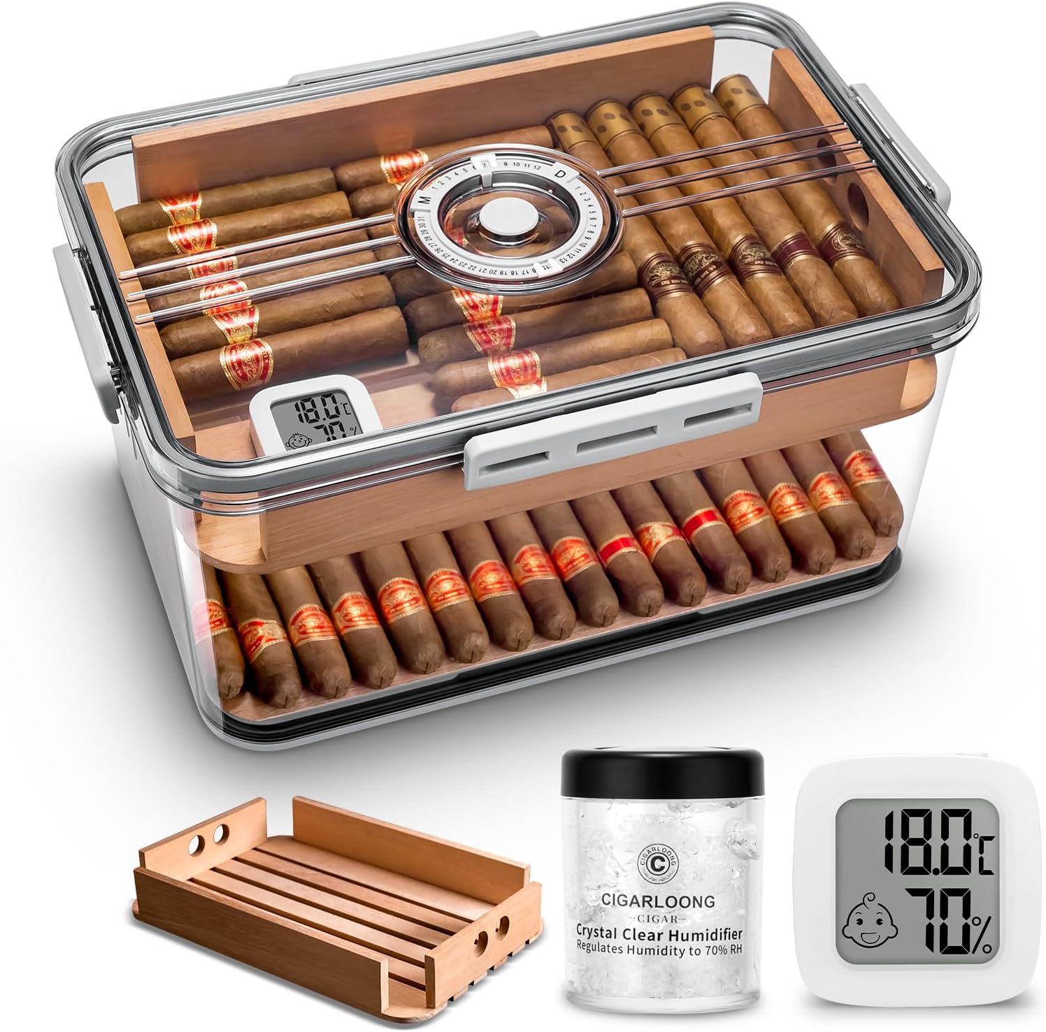 CIGARLOONG Humidor, 80–100 Zigarren, Acryl mit Hygrometer