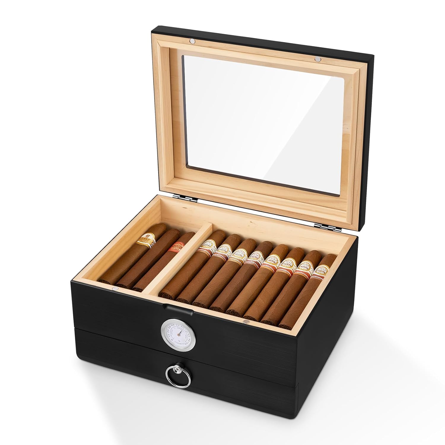 Zigarren Humidor mit Glasdeckel – VIHBRAI Zedernholzbox