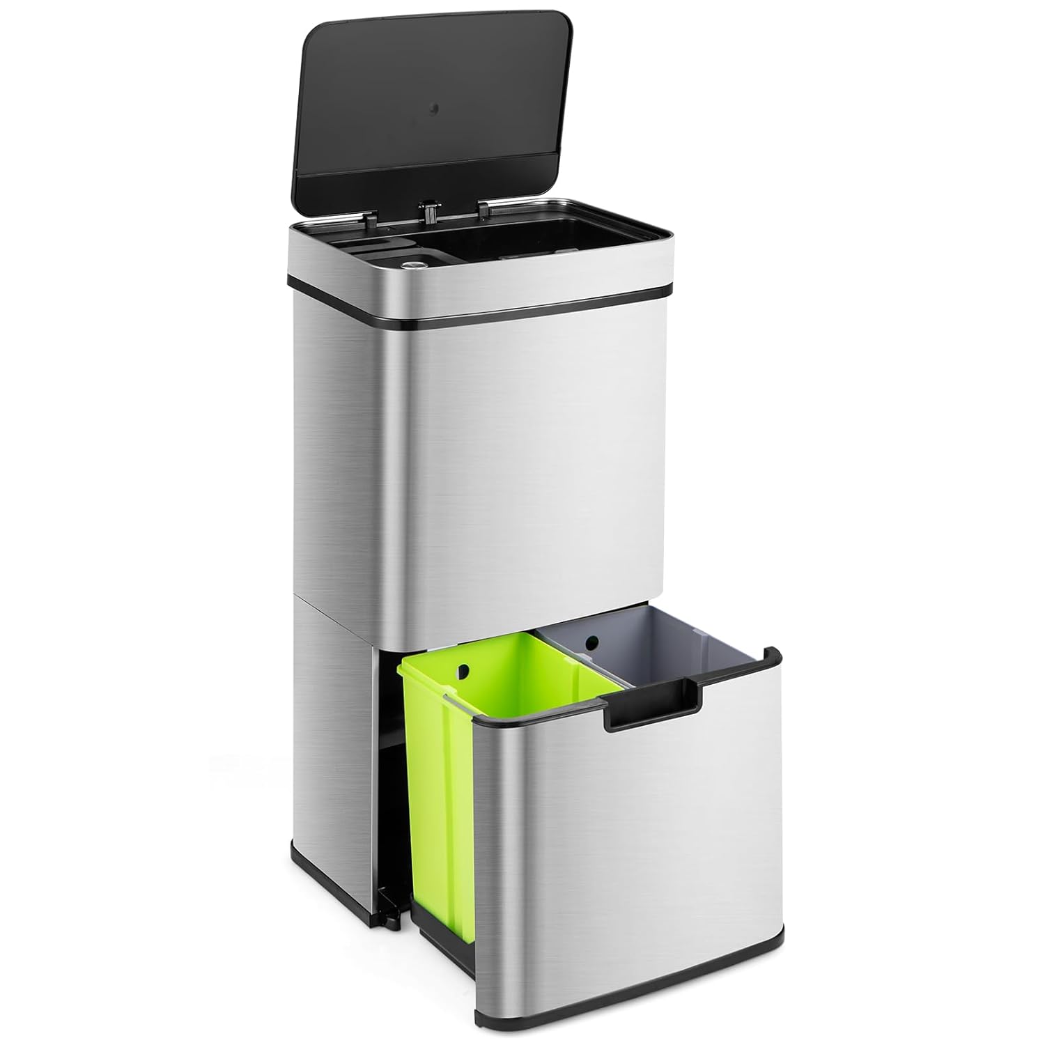 GIANTEX 72L Mülleimer 4 Fächer mit Sensor, Edelstahl