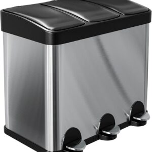 Amig Dreifacher Mülleimer 45 Liter Edelstahl Silber