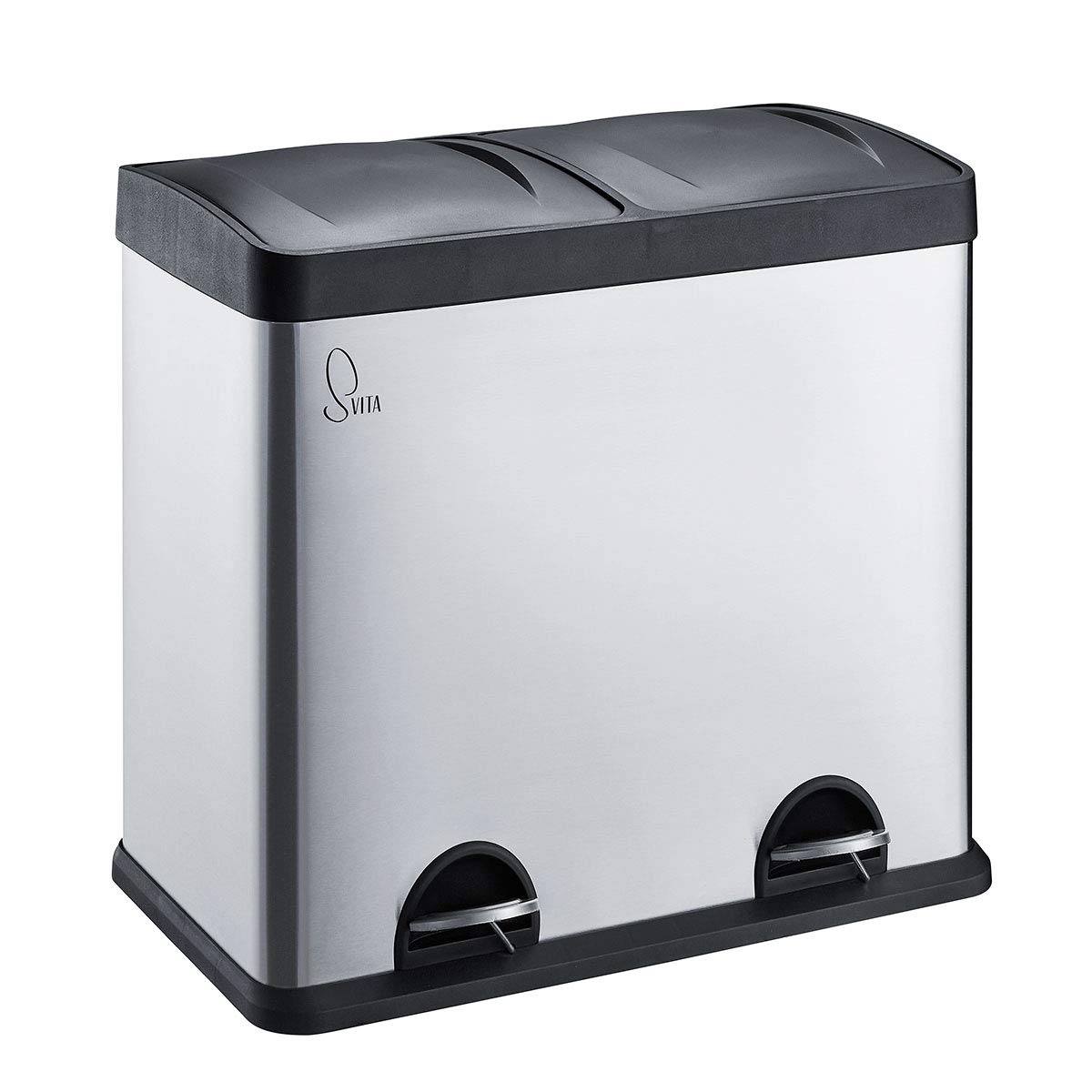 SVITA T2X24 Edelstahl Mülleimer 48L, 2 Treteimer Silber