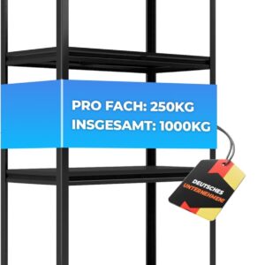 ALL Premium Metallregal 200x100x50 cm, 1000 kg Traglast, Schwarz