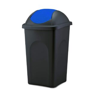 BigDean Mülleimer 60L schwarz/blau – Abfallbehälter mit Schwingdeckel