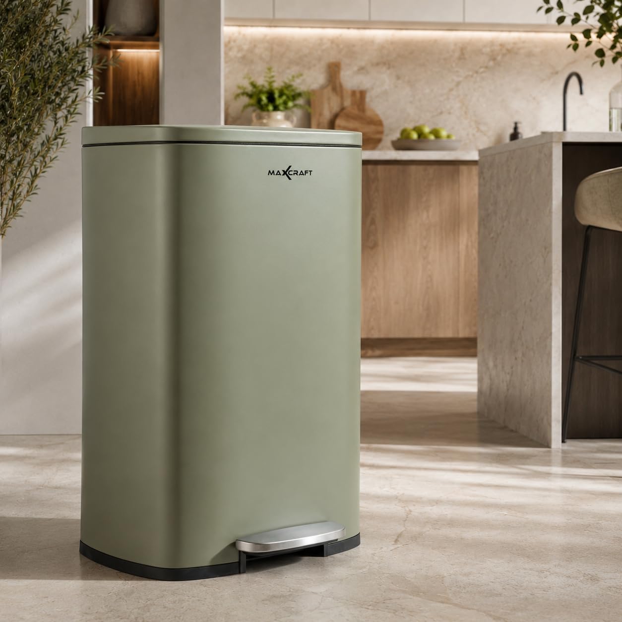 50-Liter-Stahl-Treteimer mit Kunststoff-Innenbehälter, grün