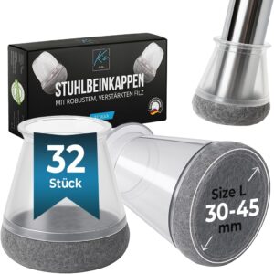 Stuhlbeinkappen transparent/grau, 32 Stück (30-45 mm), Filzgleiter