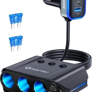 SONRU Zigarettenanzünder Verteiler 7-in-1, 180W Auto-Ladegerät