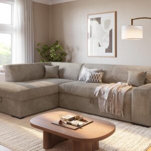 BROMARKT Ecksofa 260 cm L-Form beige mit Schlaffunktion & Stauraum