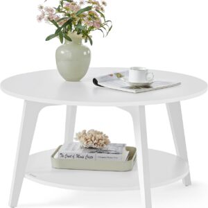 VASAGLE MAEZO Couchtisch 2 Ebenen, rund, 80 cm, weiß