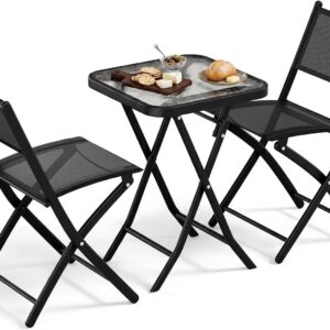 LIFERUN 3-teiliges Klapp-Balkonmöbel-Set, Schwarz