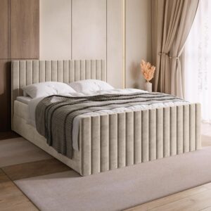 BROMARKT Boxspringbett 160x200 beige mit Topper & Stauraum