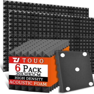 TOUO Pyramiden-Akustikschaum 30x30 cm, 6 Stk. – Schalldämmung für Studio & Büro