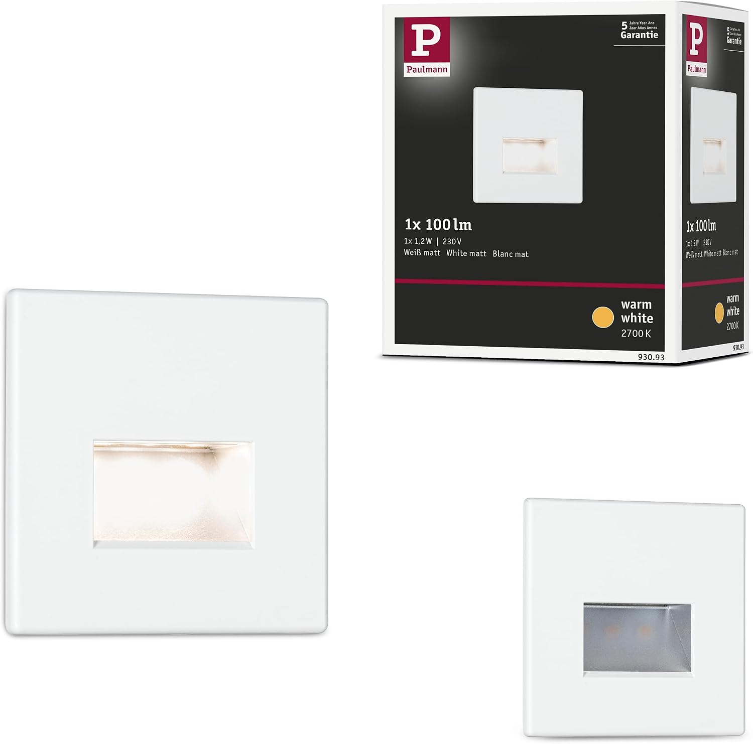 Paulmann Edge Quadro LED-Einbauleuchte 80x5mm, 50lm, 2700K matt