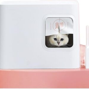 Geschlossene Katzentoilette japanisch, rosa-weiß, Anti-Spritzer