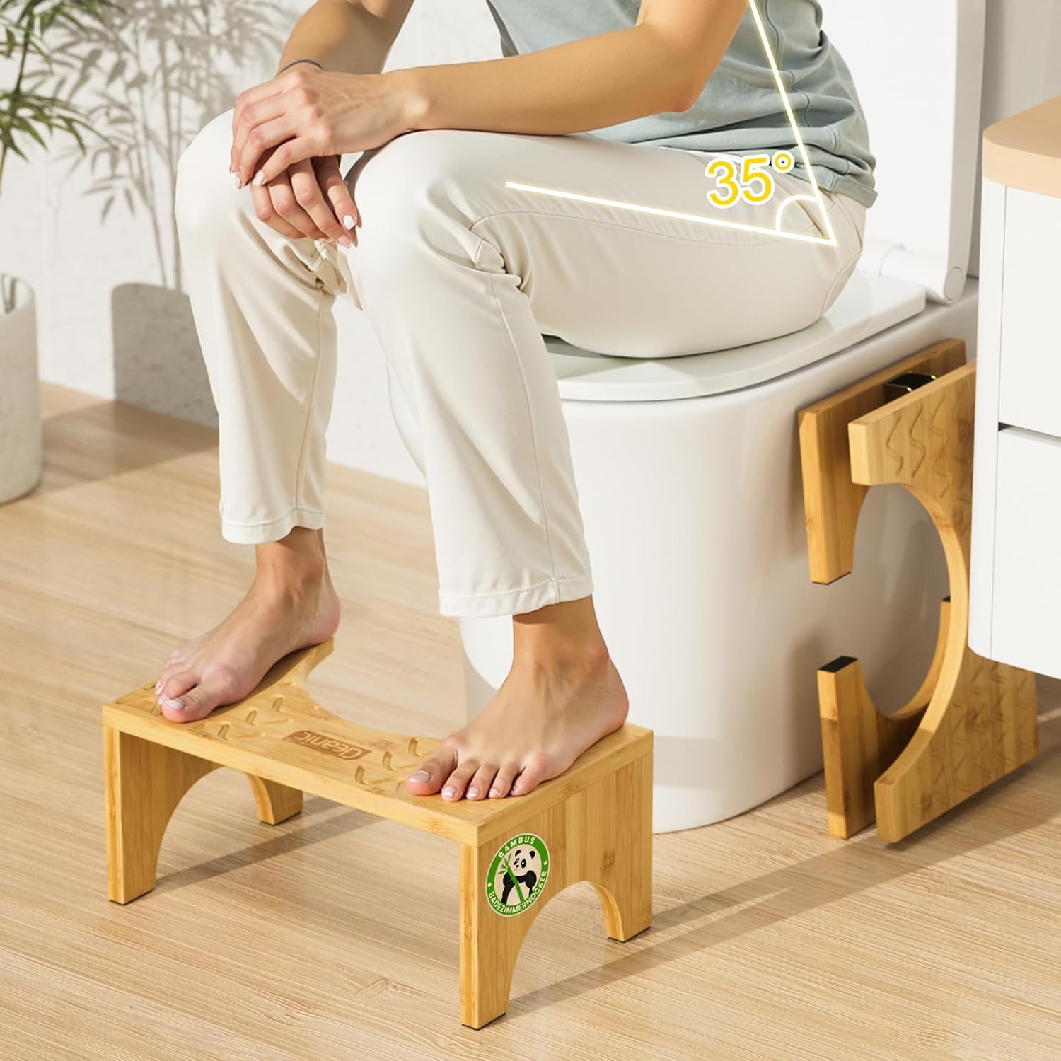 DEANIC Bambus-Toilettenhocker, klappbar, 18 cm, Anti-Rutsch