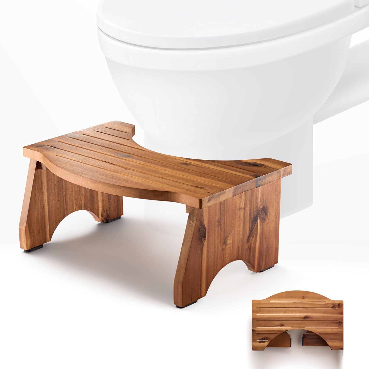 HOLANA Faltbarer Toilettenhocker Akazienholz 18,3 cm