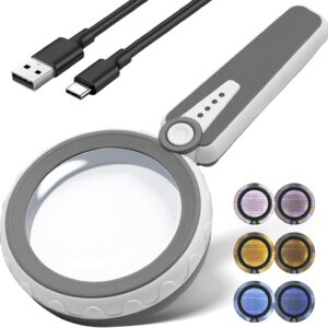 45-fache Lupe mit Licht & USB – 11,7 cm Handlupe in Grau