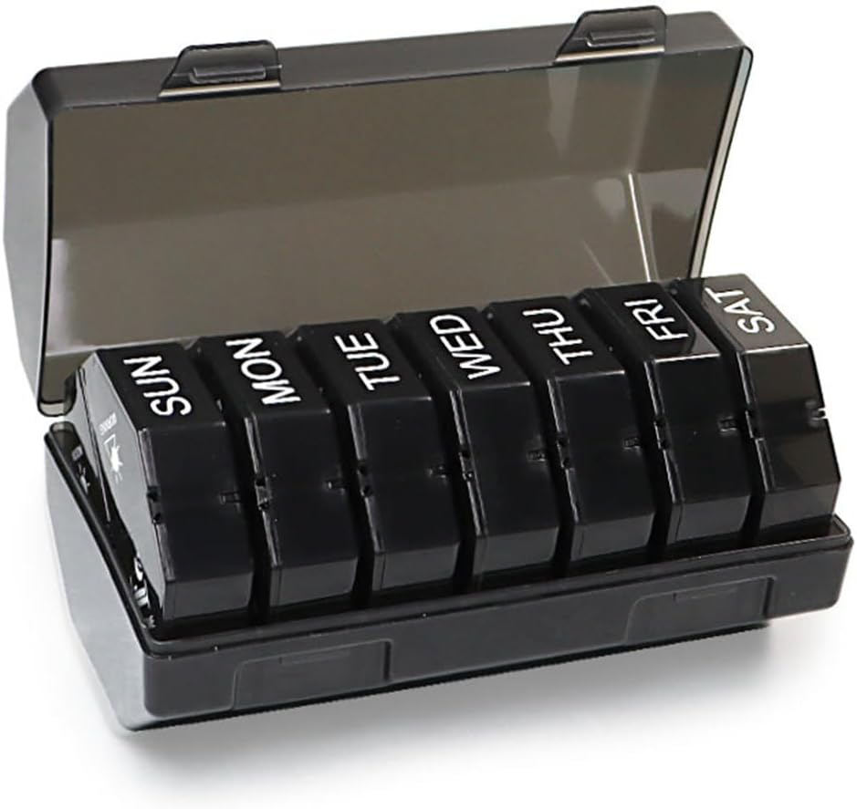 7-Tage-Medikamentenbox, 28 Fächer, BPA-frei, Schwarz