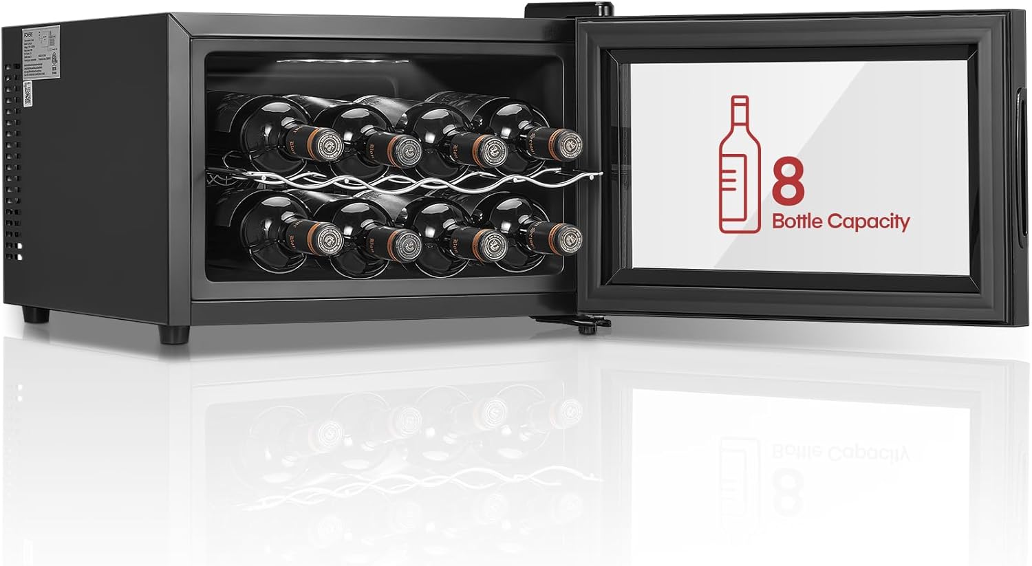 FOHERE Weinkühlschrank 8 Flaschen, 22L, Tischgerät mit LED & Digitaldisplay