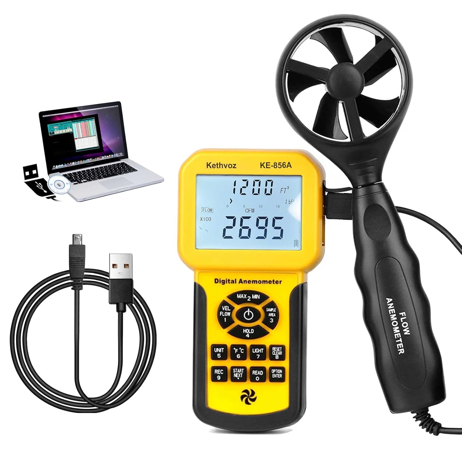 HVAC Windmesser mit Datenlogger | Kethvoz KE-856A