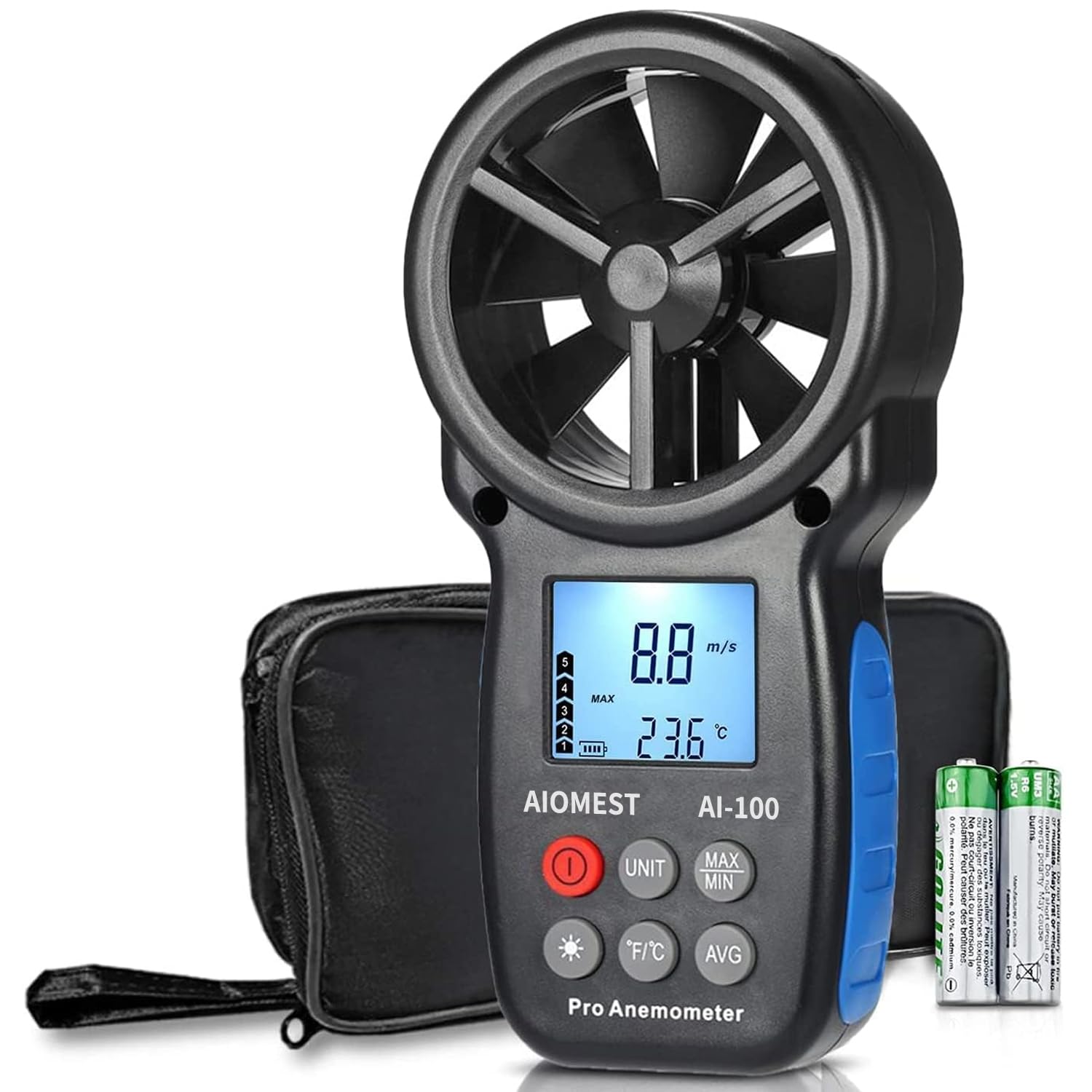 AIOMEST Digitales Anemometer AI-100 – Windmesser mit Temp.