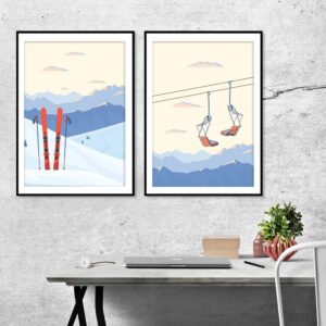 OTURRI Vintage Ski Lift Leinwandbild 50x70cm x2
