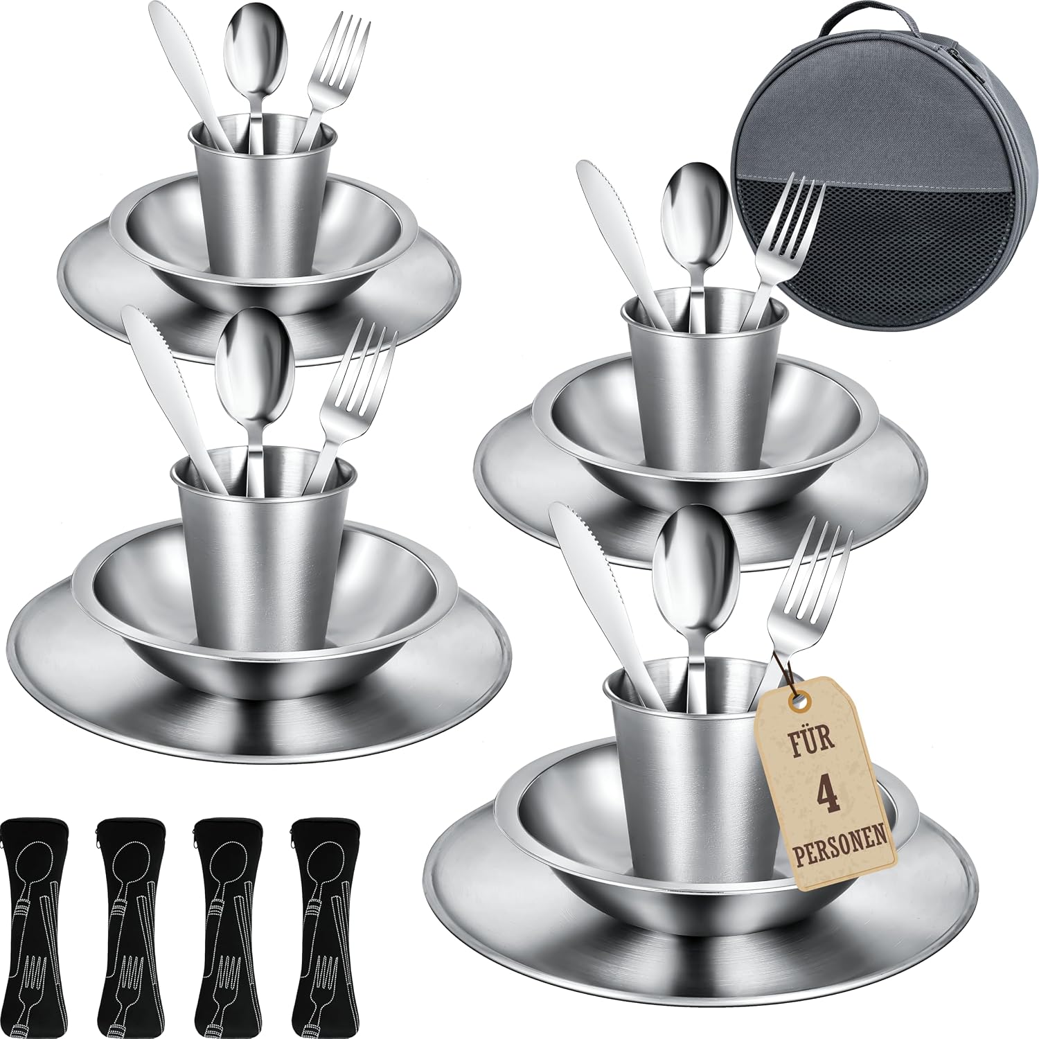 Campingbesteck-Set 29-teilig für 4 Personen – Edelstahl-Set