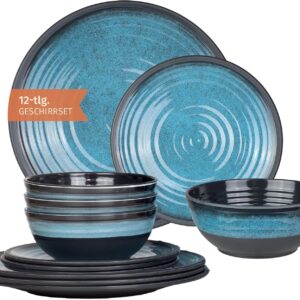 Melamin-Campinggeschirr Set 12-teilig für 4 Personen | Stone Blue