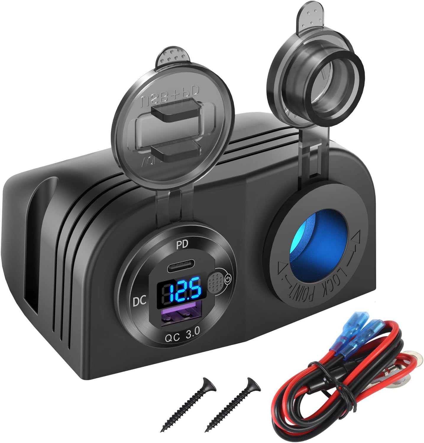 Hapytrip USB-Powerpanel mit 12V Steckdose & LED-Voltmeter