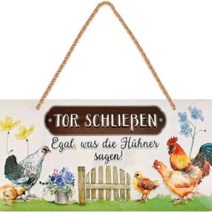 Hühnerstall Schild "Tor schließen" – Retro Metallschild 16x32cm