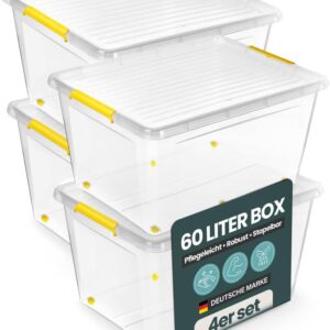 Kreher Transparente Aufbewahrungsbox mit Deckel, 60L – stapelbar & rollbar