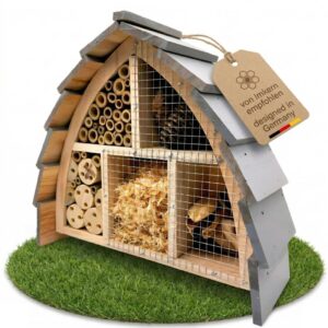 Insektenhotel wetterfest aus Holz – Bienenhotel mit Vogelschutz