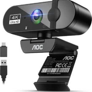 AOC 4K Webcam mit Mikrofon, Schwarz – Plug & Play für Meetings
