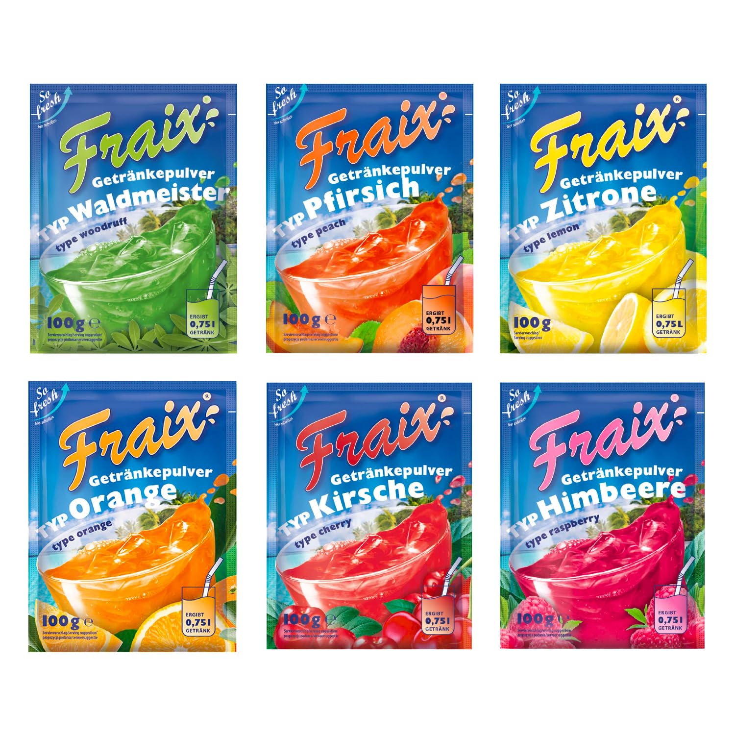 FRAIX Getränkepulver 6 Sorten Mixed (30 Beutel à 100g)