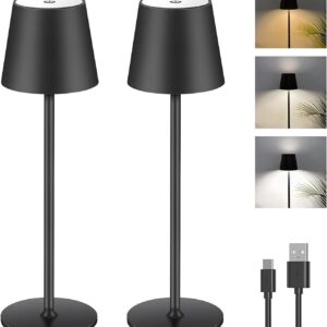 2x LED Akku-Tischlampe dimmbar, USB-C, Schwarz, IP44
