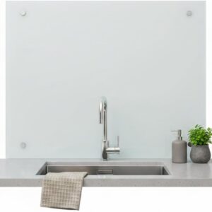 Mucola Küchenrückwand Milchglas 120x50 cm – Sicherheitsglas mit Edelstahl-Befestigung