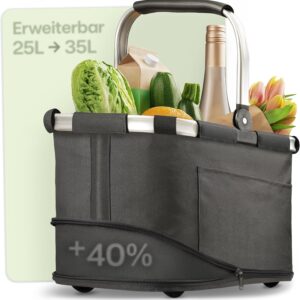 Faltbarer Einkaufskorb Praknu 25L–35L Schwarz, stabil & waschbar