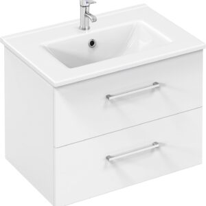 Yaheetech Badschrank 2-teilig mit Keramikbecken Hochglanz