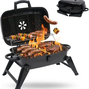 Relaxdays Tischgrill, tragbarer Klappgrill, schwarz