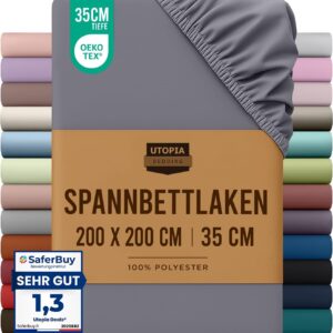 Utopia Bedding Spannbettlaken 200x200 cm Grau - Mikrofaser | OEKO-TEX®