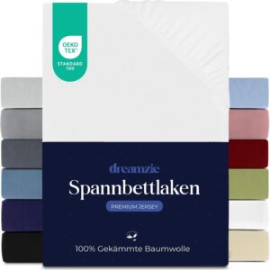 Dreamzie Spannbettlaken 100x200 cm, 150 g/m², Jersey-Baumwolle in Weiß